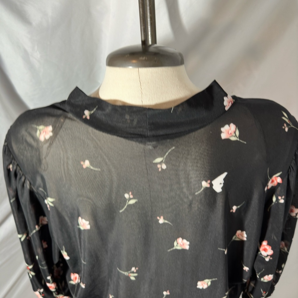 Siren Lily Plus 1X Sheer Floral Boho Top Black Feminine Romantic Chiffon Blouse - Picture 7 of 9